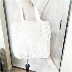 Anthropologie Raj Canvas Bag Tote Beach Ball Texture Ivory Made NWOT